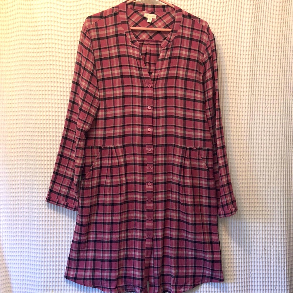 Garnet Hill Berry Pink Plaid Shirtdress
